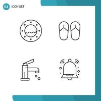 ensemble de 4 couleurs plates vectorielles remplies sur la grille pour les éléments de conception vectoriels modifiables d'alerte de bain de plage de robinet marin vecteur