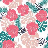 motif tropical sans soudure avec des feuilles et des fleurs de monstera vecteur