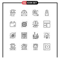 aperçu de l'interface mobile ensemble de 16 pictogrammes d'audit de cinéma de calendrier dame mère éléments de conception vectoriels modifiables vecteur