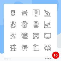 ensemble moderne de 16 contours et symboles tels que la technologie informatique de la fiole chimie jack éléments de conception vectoriels modifiables vecteur