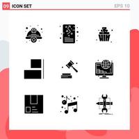9 ensemble de glyphes solides universels pour les applications web et mobiles planification horizontale d'entreprise aligner les éléments de conception vectoriels modifiables de service souple vecteur