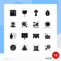 16 pack de glyphes solides de l'interface utilisateur de signes et symboles modernes de chapeau célébration nourriture vacances oeuf éléments de conception vectoriels modifiables vecteur