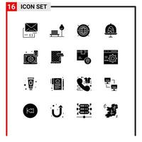 pack de glyphes solides de 16 symboles universels d'éléments de conception vectoriels modifiables de disque de nourriture internet de pâques pour ordinateur portable vecteur