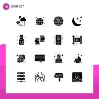 16 concept de glyphe solide pour les sites Web mobiles et applications chimie météo futur de l'argent étoiles lune éléments de conception vectoriels modifiables vecteur