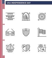 9 usa ligne signes célébration de la fête de l'indépendance symboles de sécurité police américaine usa lunettes modifiables usa day vector design elements