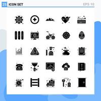 25 icônes de style solide modernes symboles de glyphe à usage général signe d'icône solide créatif isolé sur fond blanc pack de 25 icônes fond de vecteur d'icône noire créative