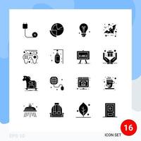 interface mobile glyphe solide ensemble de 16 pictogrammes de contrôleur de jeu diagramme d'halloween idée d'oiseau éléments de conception vectoriels modifiables vecteur