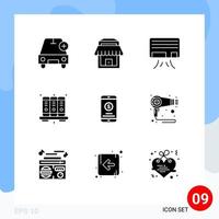 ensemble de 9 pack de glyphes solides commerciaux pour le paiement mobile mobile ac notebook business éléments de conception vectoriels modifiables vecteur