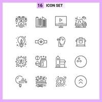 16 icônes dans les symboles de contour de style de ligne sur fond blanc signes vectoriels créatifs pour le web mobile et impression fond vectoriel d'icône noire créative