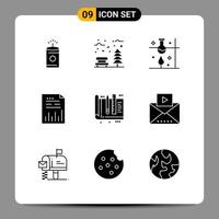 9 glyphes solides vectoriels thématiques et symboles modifiables de document graphique graphique de laboratoire laboratoire scientifique éléments de conception vectoriels modifiables vecteur