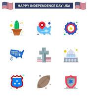 9 usa pack plat de signes et symboles de la fête de l'indépendance de l'emplacement des états-unis américains pin états drapeau modifiable usa day vector design elements