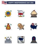 9 usa plat rempli ligne pack de signes et symboles de la fête de l'indépendance du sac de glace gâteau argent thanksgiving modifiable usa day vector design elements