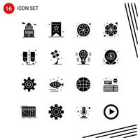 collection de 16 icônes vectorielles dans des symboles de glyphe parfaits pixle de style solide pour le web et les signes d'icône solide mobile sur fond blanc 16 icônes fond de vecteur d'icône noire créative