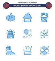 pack bleu de 9 symboles de la fête de l'indépendance des états-unis de célébrer la frise américaine usa sac modifiable usa day vector design elements