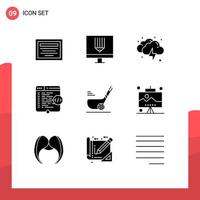 interface mobile glyphe solide ensemble de 9 pictogrammes d'éléments de conception vectorielle modifiables de code de site Web de nuage de fenêtre de golf vecteur