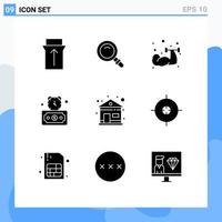 9 concept de glyphe solide pour les sites Web mobile et applications exercice de construction de maison chronomètre date limite éléments de conception vectoriels modifiables vecteur