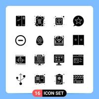 16 symboles de glyphe de pack d'icônes noires solides pour les applications mobiles isolés sur fond blanc 16 icônes définies fond de vecteur d'icône noire créative