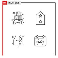 4 icônes générales pour la conception de sites Web d'impression et d'applications mobiles 4 signes de symboles de contour isolés sur fond blanc 4 pack d'icônes fond de vecteur d'icône noire créative