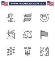 4 juillet usa joyeux jour de l'indépendance icône symboles groupe de 9 lignes modernes d'aigle animal cap mail salutation modifiable usa day vector design elements