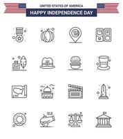 joyeux jour de l'indépendance usa pack de 16 lignes créatives de bouteille d'encre adobe emplacement star shield modifiable usa day vector design elements