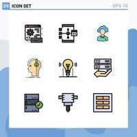 9 concept de couleur plate fillline pour les sites Web mobiles et applications écouteurs organigramme ressources gestion des personnes éléments de conception vectoriels modifiables vecteur