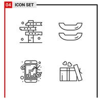 4 icônes générales pour la conception de sites Web d'impression et d'applications mobiles 4 signes de symboles de contour isolés sur fond blanc 4 pack d'icônes fond de vecteur d'icône noire créative