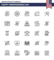 joyeux jour de l'indépendance pack de 25 lignes signes et symboles pour livre américain animal extérieur feu modifiable usa day vector design elements