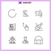 9 icônes dans les symboles de contour de style de ligne sur fond blanc signes vectoriels créatifs pour le web mobile et imprimer fond de vecteur icône noire créative