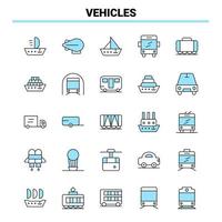 25 véhicules icône noire et bleue ensemble conception d'icônes créatives et modèle de logo icône noire créative fond vectoriel