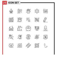 groupe de 25 lignes signes et symboles pour le chat snack cog crayon pot éléments de conception vectoriels modifiables vecteur