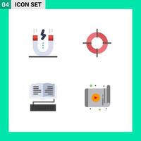 pack de 4 icônes plates créatives de connaissance de l'emplacement de l'aimant de livre créatif éléments de conception vectoriels modifiables vecteur