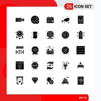 interface mobile glyphe solide ensemble de 25 pictogrammes d'éléments de conception vectoriels modifiables de poulet de nourriture de calendrier frais graphique vecteur