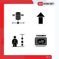 pictogramme ensemble de 4 glyphes solides simples d'informatique administration d'entreprise hébergement web télécharger des éléments de conception vectoriels modifiables vecteur