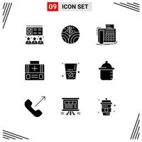 pack d'interface utilisateur de 9 glyphes solides de base de régime de boisson téléphone valise premiers secours éléments de conception vectoriels modifiables vecteur