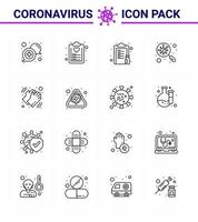 ensemble d'icônes covid19 pour l'infographie pack de 16 lignes telles que les germes liste de bactéries papier médecine coronavirus viral 2019nov éléments de conception de vecteur de maladie