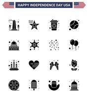 gros pack de 16 usa joyeux jour de l'indépendance usa vecteur glyphes solides et symboles modifiables de madison états unis usa américain modifiable usa day vector design elements