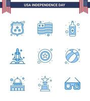 pack de 9 créatifs usa independance day liés blues of star men bouteille usa vaisseau spatial modifiable usa day vector design elements