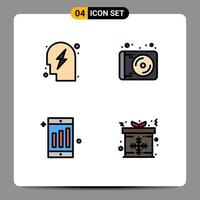 groupe de 4 signes et symboles de couleurs plates remplies pour la musique de puissance de la cellule principale présente des éléments de conception vectoriels modifiables vecteur