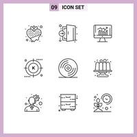 ensemble moderne de 9 contours et symboles tels que le rapport de tableau de bord de l'hôpital du moteur multimédia éléments de conception vectoriels modifiables vecteur