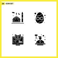 groupe de 4 signes et symboles de glyphes solides pour la mosquée elearning apprentissage de pâques musulmanes éléments de conception vectoriels modifiables vecteur