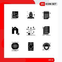 groupe de 9 signes et symboles de glyphes solides pour les bâtiments de maison avatar pad utilisateur éléments de conception vectoriels modifiables vecteur