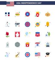 usa joyeux jour de l'indépendancepictogramme ensemble de 25 plats simples des états-unis citrouille police nourriture frites modifiables éléments de conception vectorielle usa day vecteur