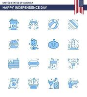 joyeux jour de l'indépendance 4 juillet ensemble de 16 blues américain pictogramme de fleur fast food ball burger hotdog modifiable usa day vector design elements