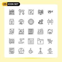 25 icônes créatives pour la conception de sites Web modernes et des applications mobiles réactives 25 symboles de contour signes sur fond blanc 25 pack d'icônes fond de vecteur d'icône noire créative