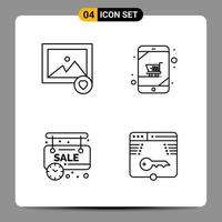 4 symboles de contour du pack d'icônes noires signes pour des conceptions réactives sur fond blanc 4 icônes définies fond de vecteur d'icône noire créative