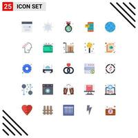 pack de 25 symboles universels de couleur plate de badge de chat globe sms éléments de conception vectoriels modifiables mobiles vecteur