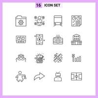 ensemble de 16 symboles d'icônes d'interface utilisateur modernes signes pour la cuisinière de cuisine train deux éléments de conception vectoriels modifiables de page vecteur