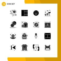 interface mobile glyphe solide ensemble de 16 pictogrammes de disque logiciel sourire cd globe éléments de conception vectoriels modifiables vecteur