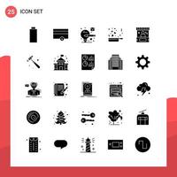 pack de 25 icônes de glyphe universelles pour les supports d'impression sur fond blanc icône noire créative fond vectoriel