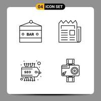 4 symboles de contour du pack d'icônes noires signes pour des conceptions réactives sur fond blanc 4 icônes définies fond de vecteur d'icône noire créative